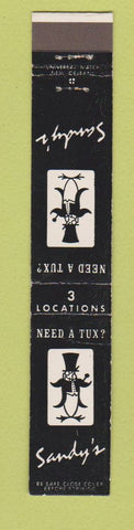 Matchbook Cover - Sandy's Tuxedos Men's Clothes Metairie Kenner LA 10 Strike