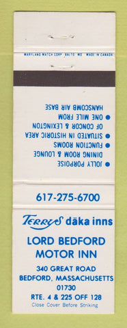 Matchbook Cover - Terry's Daka Inns Lord Bedford Motor Inn Bedford MA