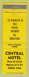 Matchbook Cover - Central Motel Dublin TX