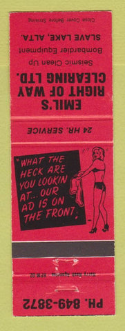 Matchbook Cover - Emil's Right of Way Clearing Slave Lake AB girlie