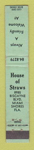 Matchbook Cover - House of Straws Miami Shores FL WEAR 10 Strike