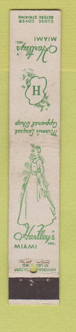 Matchbook Cover - Hartley's Women's Clothes Miami FL girlie 10 Strike