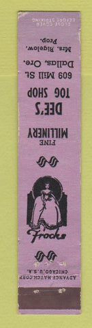 Matchbook Cover - Dee's Tog Shop Women's Clothes Dallas OR 12 Strike