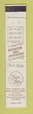 Matchbook Cover - First Lady Women's Clothes Miami Beach FL 12 Strike