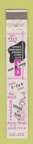Matchbook Cover - House of 9 Women's Clothes CHAIN 10 Strike