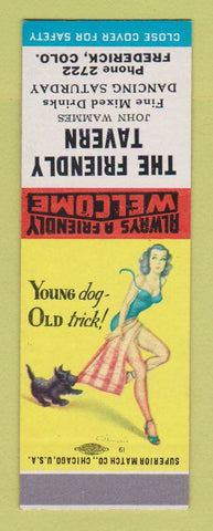 Matchbook Cover - Friendly Tavern Frederick Colorado John Wammes pinup SAMPLE