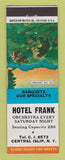 Matchbook Cover - Hotel Frank Central Islip NY