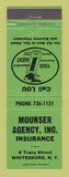 Matchbook Cover - Mounser Insurance Agency Whitesboro NY