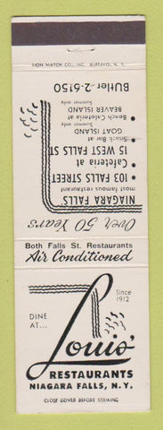 Matchbook Cover - Louis' Restuarants Niagara Falls NY