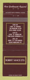 Matchbook Cover - Robert Vance Men's Clothes Chicago Oak Brook Vernon Hills IL