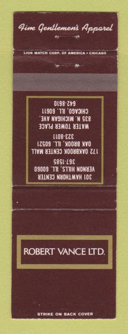 Matchbook Cover - Robert Vance Men's Clothes Chicago Oak Brook Vernon Hills IL