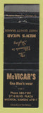 Matchbook Cover - McVicar's Men's Clothes Wichita KS WEAR