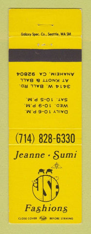 Matchbook Cover - Jeanne Sumi Clothes Anaheim CA YELLOW