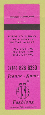 Matchbook Cover - Jeanne Sumi Clothes Anaheim CA PINK