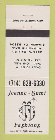 Matchbook Cover - Jeanne Sumi Clothes Anaheim CA WHITE
