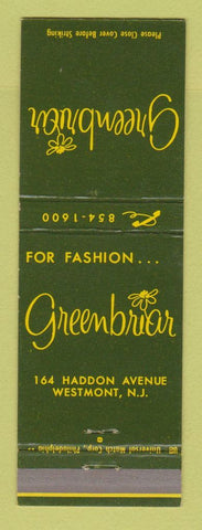 Matchbook Cover - Greenbriar Clothes Westmont NJ
