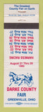 Matchbook Cover - Darke County Fair Greenville OH 1992 Horse Harness Racing