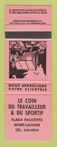 Matchbook Cover - Le Coin Du Travailleur Du Sportif Mont Laurier QC