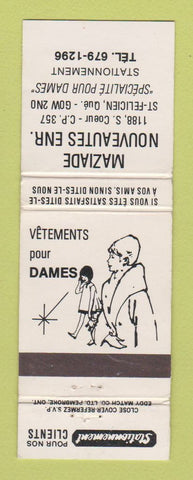 Matchbook Cover - Maziade Nouveautes St Felicien QC Women's Clothes WEAR