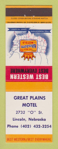 Matchbook Cover - Best Western Great Plains Motel Lincoln NE #2