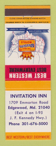 Matchbook Cover - Best Western Invitation Inn Edgewood MD