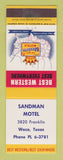 Matchbook Cover - Best Western Sandman Motel Waco TX