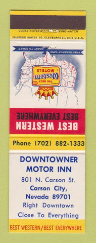 Matchbook Cover - Best Western Downtowner Motor Inn Carson City NV