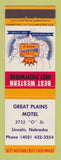 Matchbook Cover - Best Western Great Plains Motel Lincoln NE
