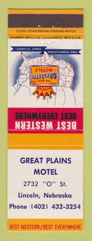 Matchbook Cover - Best Western Great Plains Motel Lincoln NE