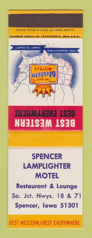 Matchbook Cover - Best Western Spencer Lamplighter Motel Spencer IA