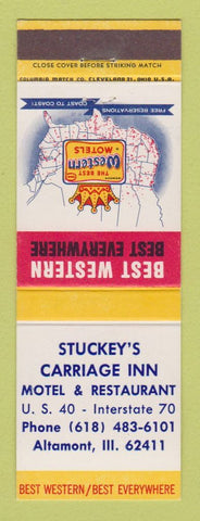 Matchbook Cover - Best Western Stuckey's Carriage Inn Altamont IL
