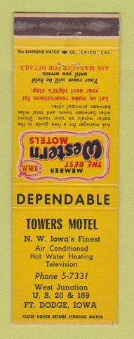 Matchbook Cover - Best Western Towers Motel Fort Dodge IA