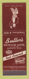 Matchbook Cover - Best Western Butler's Redwood Motel Mankato MN
