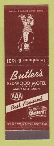 Matchbook Cover - Best Western Butler's Redwood Motel Mankato MN