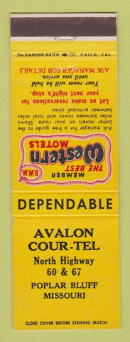 Matchbook Cover - Best Western Avalon Cour Tel Poplar Bluff MO