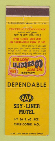 Matchbook Cover - Best Western Sky Liner Motel Chillicothe MO