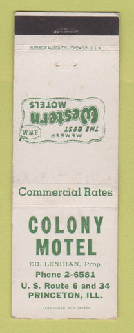 Matchbook Cover - Best Western Colony Motel Princeton IL