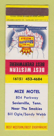 Matchbook Cover - Best Western Mize Motel Sevierville TN