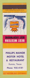 Matchbook Cover - Best Western Phillips Manor Dumas TX