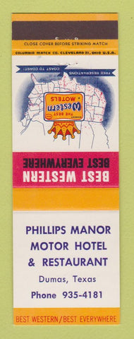 Matchbook Cover - Best Western Phillips Manor Dumas TX