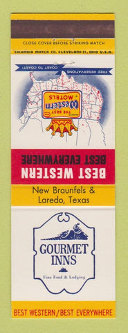 Matchbook Cover - Best Western Gourmet Inns New Braunfels Laredo TX