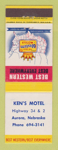 Matchbook Cover - Best Western Ken's Motel Aurora NE