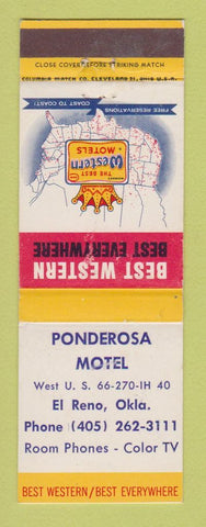 Matchbook Cover - Best Western Ponderosa Motel El Reno OK WEAR