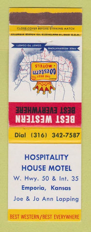Matchbook Cover - Best Western Hospitality House Motel Emporia KS