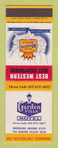 Matchbook Cover - Best Western Garden Villa Motel Roseburg OR