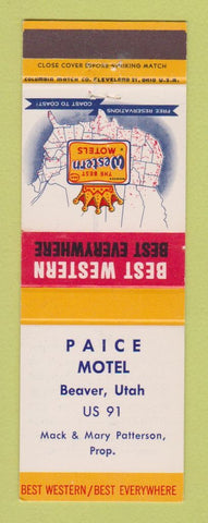 Matchbook Cover - Best Western Paice Motel Beaver UT