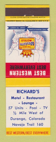 Matchbook Cover - Best Western Richard's Motel Durango Colorado