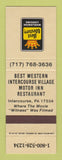 Matchbook Cover - Best Western Intercourse Village Intercourse PA
