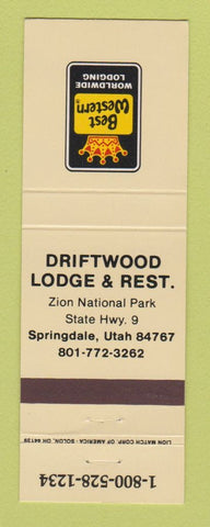 Matchbook Cover - Best Western Driftwood Lodge Springdale UT