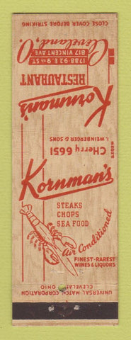 Matchbook Cover - Kornman's Restaurant lobster Cleveland OH